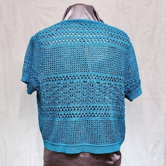 Brilliant Blue Netted Crochet Cardigan Shrug - Picture 2 of 6
